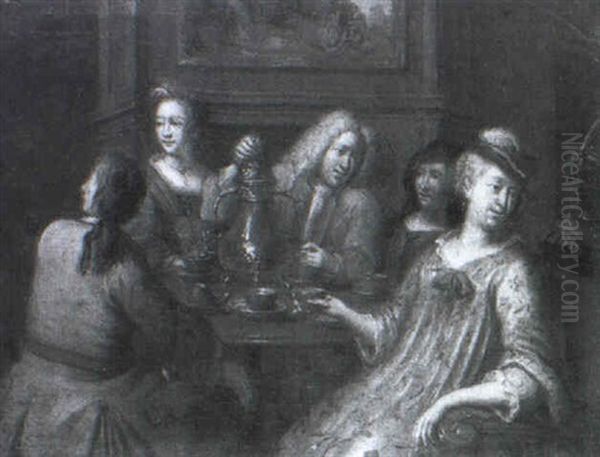 Elegant Companies At Table In An Interior Oil Painting by Jan Josef Horemans the Younger