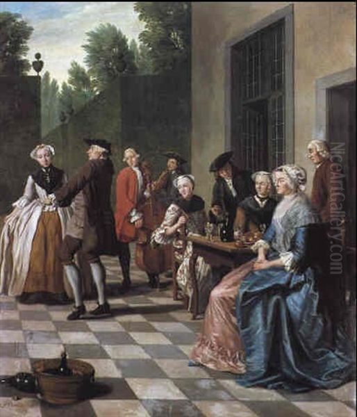 Dancing In A Courtyard Oil Painting by Jan Josef Horemans the Younger