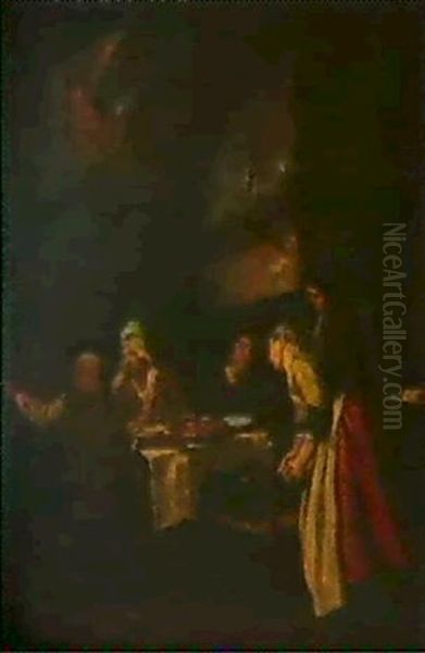 Scene De Repas Familial [&] Femme A La Cuisine     Entouree De Ses Enfants Oil Painting by Jan Josef Horemans the Younger