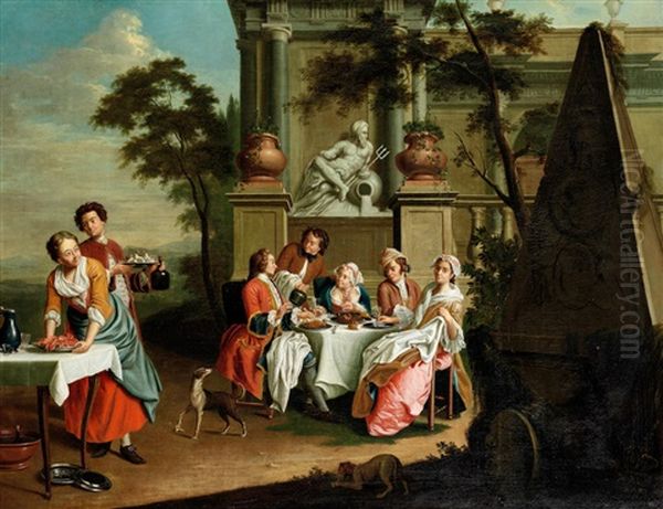 Elegant Figures Dining In A Landscape; The Musical Recital (2) Oil Painting by Pieter Jacob Horemans