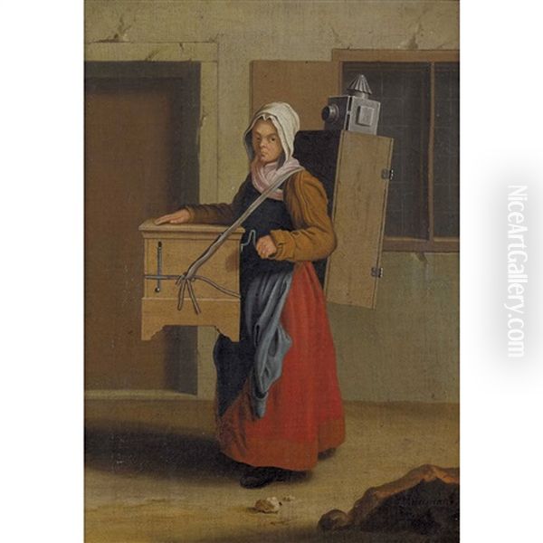 Loffelverkaufer/leierkastenfrau. Gegenstucke Oil Painting by Pieter Jacob Horemans