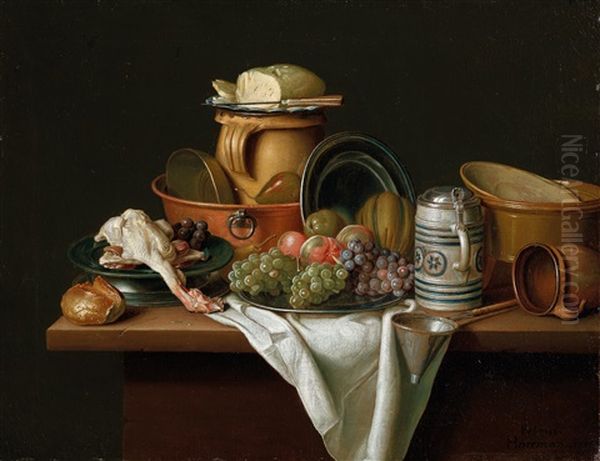 A Kitchen Still Life With Dishes Oil Painting by Pieter Jacob Horemans