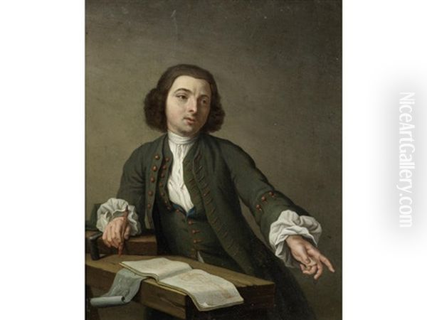 Portrait Of An Artist Seated At A Table With A Sketchbook Oil Painting by Pieter Jacob Horemans