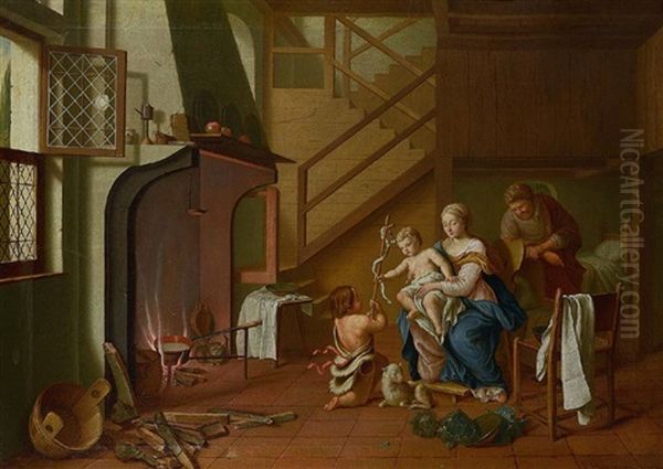 Die Hl. Familie Mit Johannesknaben In Der Stube Am Herdfeuer Oil Painting by Pieter Jacob Horemans