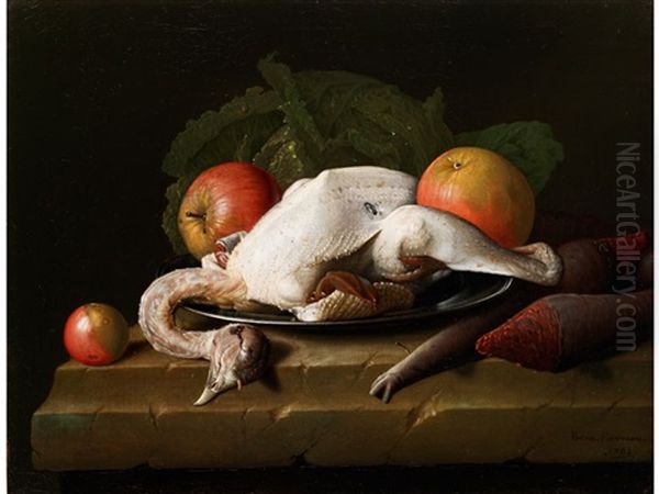 Stilleben Mit Gerupftem Huhn, Apfeln Und Ruben Oil Painting by Pieter Jacob Horemans