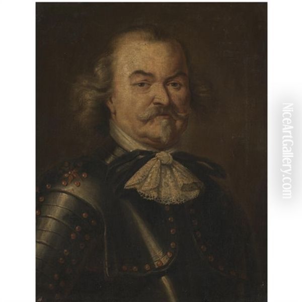 Portrait Of A Gentleman, Head And Shoulders, Wearing Armour, Possibly Admiral De Ruyter Oil Painting by Pieter Jacob Horemans