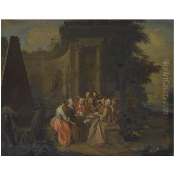 An Elegant Musical Company Beside Classical Ruins by Pieter Jacob Horemans