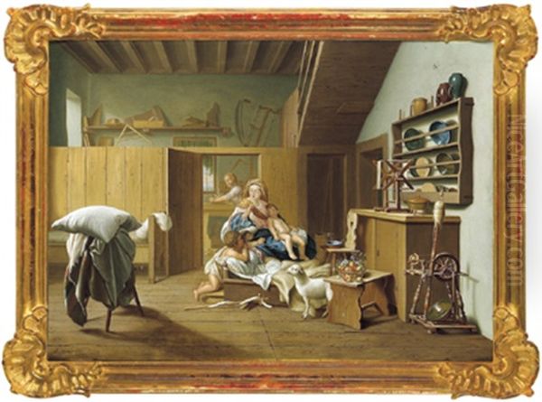 Die Heilige Familie Mit Dem Johannesknaben In Der Zimmermannswerkstatt Des Nahrvaters Joseph Oil Painting by Pieter Jacob Horemans