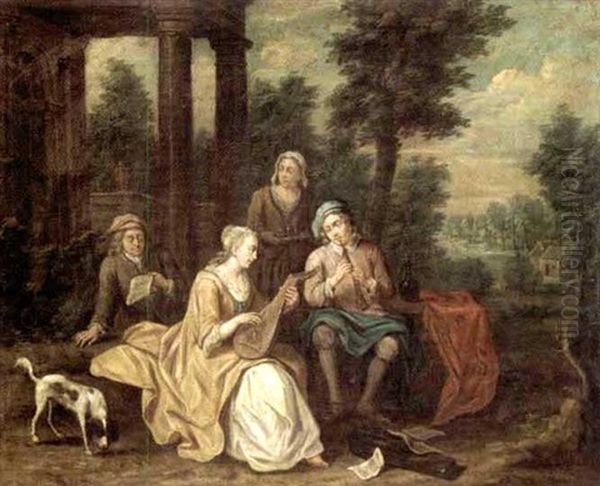 A Fete Champetre With Figures Playing Musical Instruments Oil Painting by Pieter Jacob Horemans