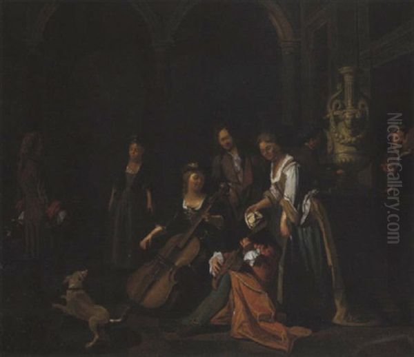 Scene De Concert Devant La Terrasse D'un Palais Oil Painting by Pieter Jacob Horemans