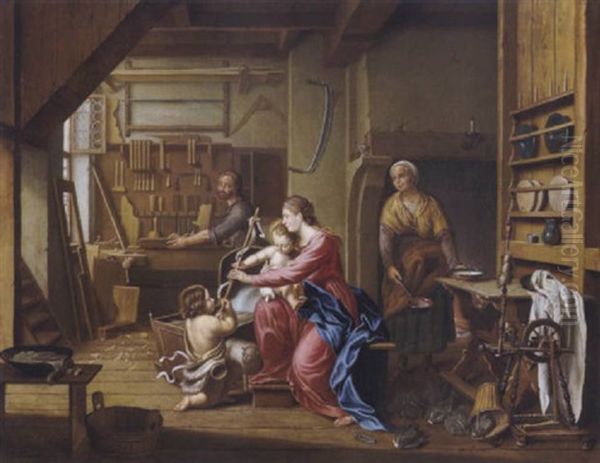 Die Heilige Familie Mit Der Mutter Anna Und Dem Johannesknaben In Der Zimmermannswerkstatt Des Nahrvaters Josef Oil Painting by Pieter Jacob Horemans