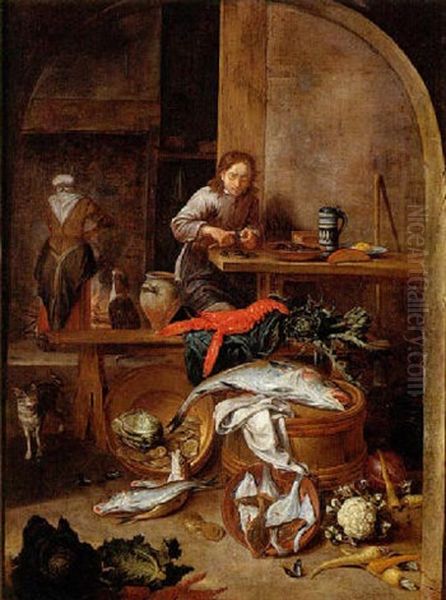 Scene D'interieur De Cuisine Oil Painting by Pieter Jacob Horemans