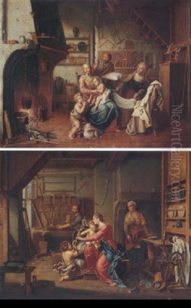 Interiors With The Holy Family, Sainte Anne, And Saint John The Baptist Oil Painting by Pieter Jacob Horemans