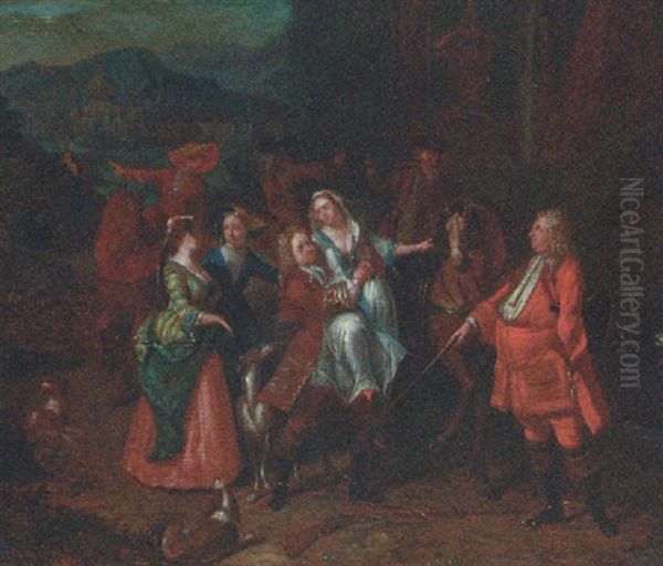 A Elegant Hunting Party Oil Painting by Pieter Jacob Horemans