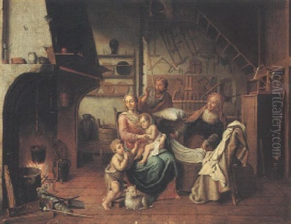 Interiors With The Holy Family, Saint Anne And Saint John The Baptist Oil Painting by Pieter Jacob Horemans