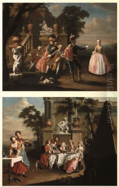 Elegant Figures Dining In The Grounds Of A Palace Oil Painting by Pieter Jacob Horemans