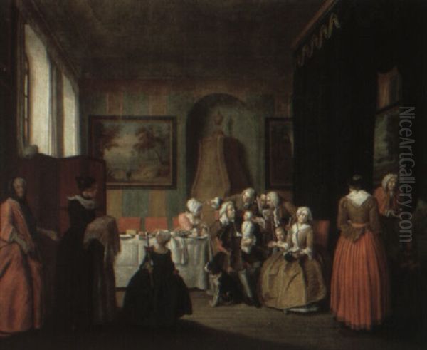 Lady About To Give Birth, Surrounded By Her Family And Doctors Oil Painting by Pieter Jacob Horemans