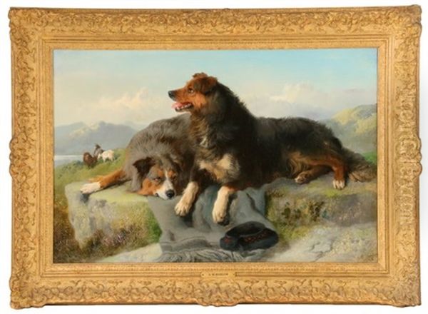 Highland Collies Oil Painting by George William Horlor