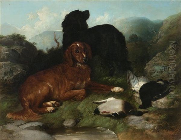 Dogs With Dead Game In A Highland Landscape Oil Painting by George William Horlor