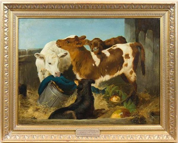 Commotion In The Byre Oil Painting by George William Horlor