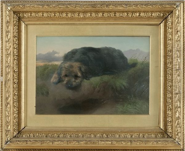 A Terrier On A Grassy Knoll Oil Painting by George William Horlor