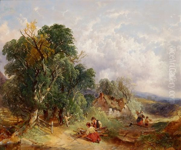 Landschaft Mit Reisigsammlern Oil Painting by George William Horlor