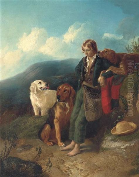 A Young Ghillie With His Dogs Oil Painting by George William Horlor