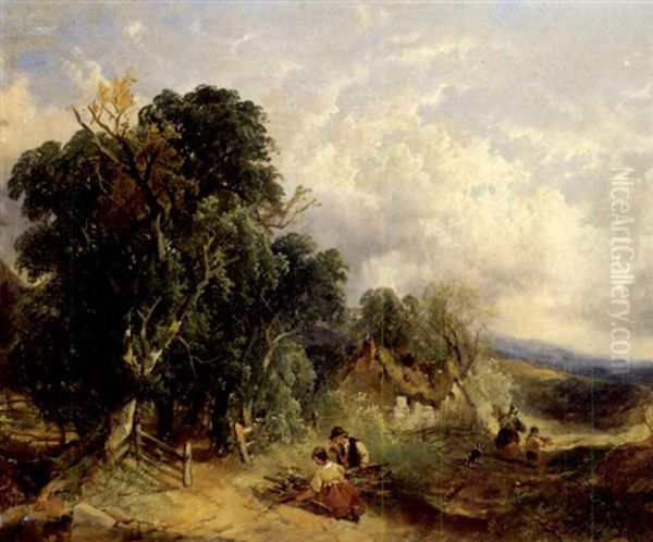 Landschaft Mit Reisigsammlern Oil Painting by George William Horlor