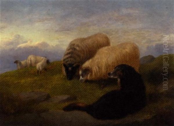 Sheepdogs Guarding The Flock Oil Painting by George William Horlor