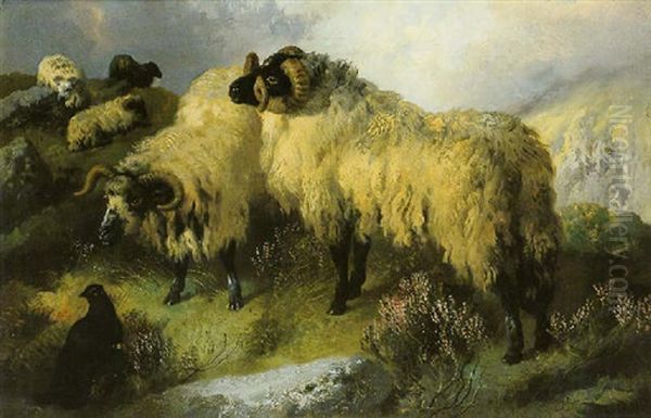 Highland Scene With Sheep And Grouse Oil Painting by George William Horlor