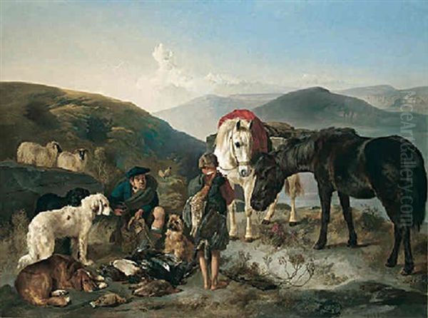 A Day's Sport In Perthshire - Preparing For The Return Oil Painting by George William Horlor