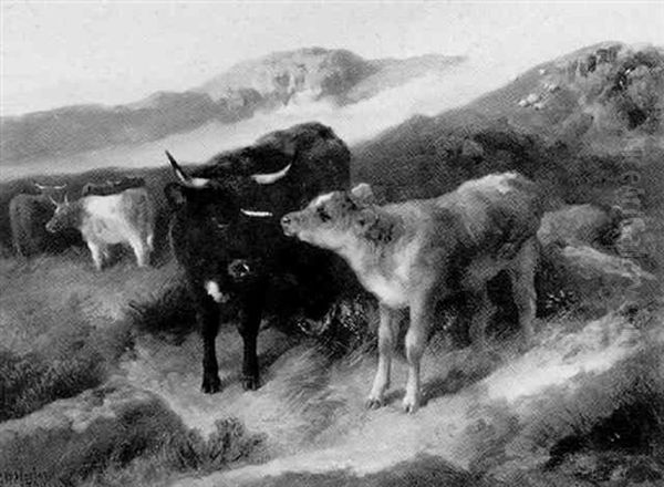 Cow And Calf Oil Painting by George William Horlor