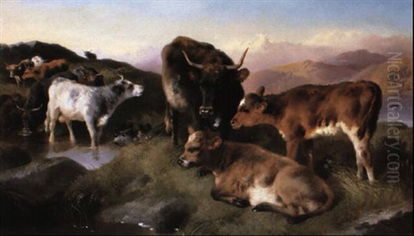 Highland Cattle Oil Painting by George William Horlor