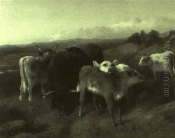 Cows In An Open Field Oil Painting by George William Horlor