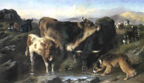 Droving In The Highlands Oil Painting by George William Horlor