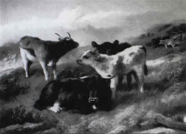 Cattle And Calves On A Hillside Oil Painting by George William Horlor