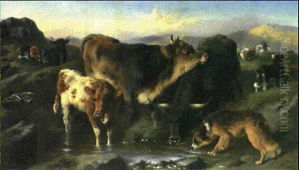 Droving In The Highlands Oil Painting by George William Horlor