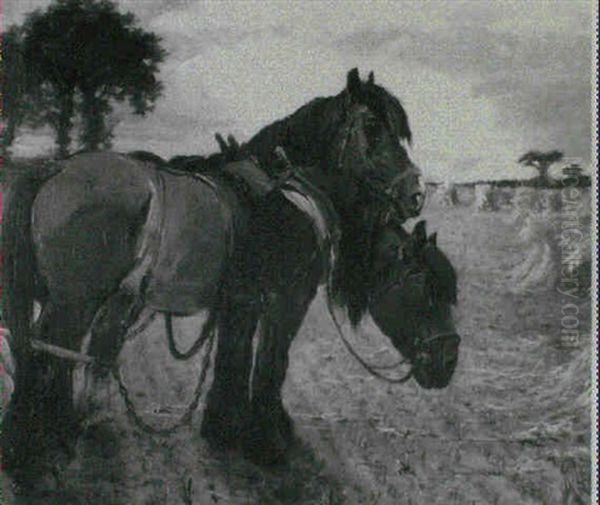 Ponies Grazing Oil Painting by George William Horlor