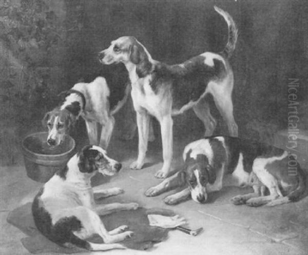 Resting Foxhounds Oil Painting by George William Horlor