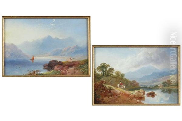 Two English Lake Scenes Oil Painting by Joseph Horlor