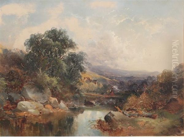 Cattle Herder (+ River Landscape, 2 Works) Oil Painting by Joseph Horlor