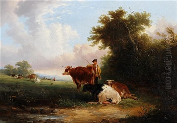 Cattle Evening Oil Painting by Joseph Horlor