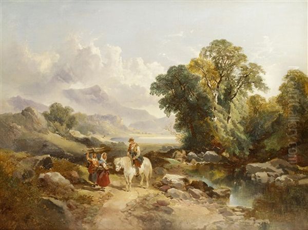 Travellers On A Country Road Oil Painting by Joseph Horlor