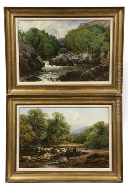 River Landscapes, Cumberland (pair) Oil Painting by Joseph Horlor