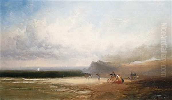 Figures On A Beach (pair) Oil Painting by Joseph Horlor