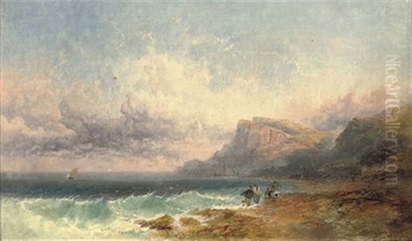 Hauling In The Nets (+ Fishermen On The Coast; Pair) Oil Painting by Joseph Horlor