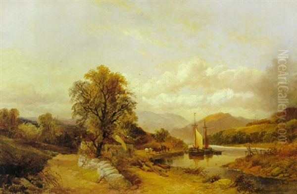 Working The River Barges Oil Painting by Joseph Horlor