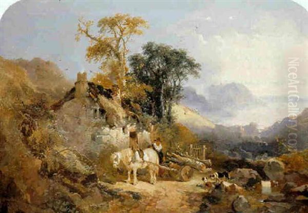 Carting Dogs In A Mountainous Landscape Oil Painting by Joseph Horlor