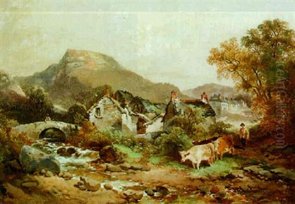 Cattle At A Ford Oil Painting by Joseph Horlor