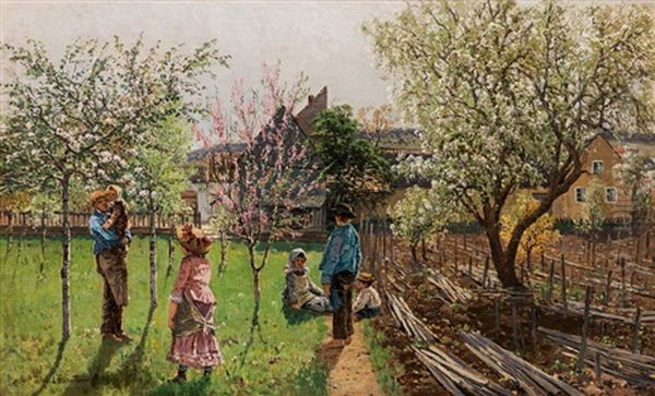 Springtime In The Garden, Near Vienna Oil Painting by Theodor von Hoermann